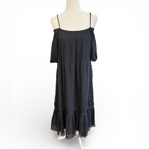 La Ligne Sample Elegant Black Lace Off-The-Shoulder Midi Dress No Size, Likely S